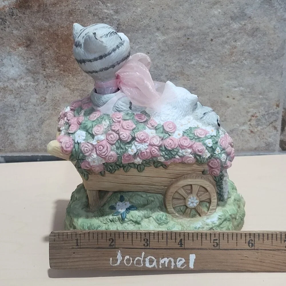 Porcelain Cats in Wheelbarrow Wind Up Music Box
